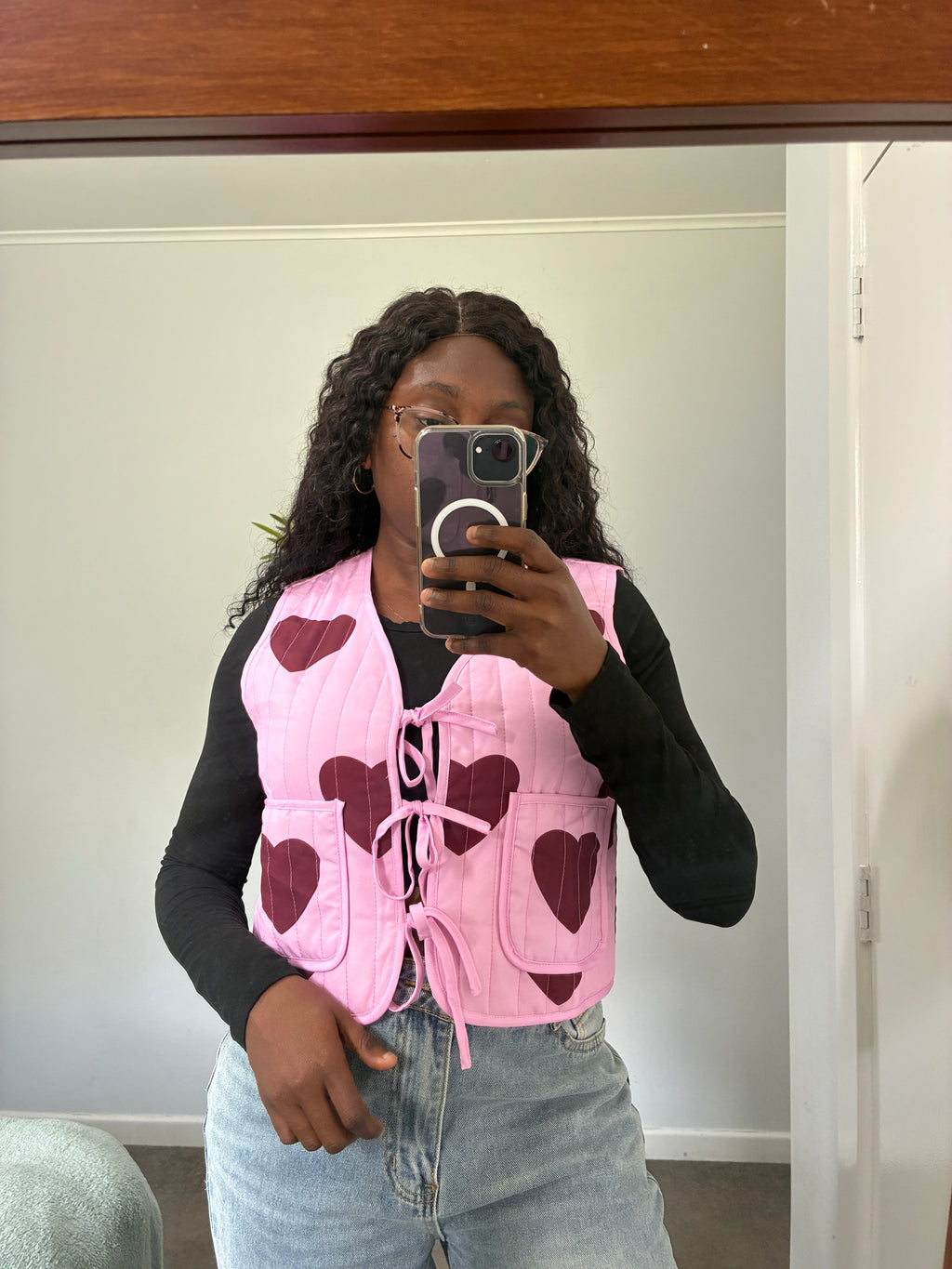 Sweetheart Quilted Tie-Front Vest – Pink
