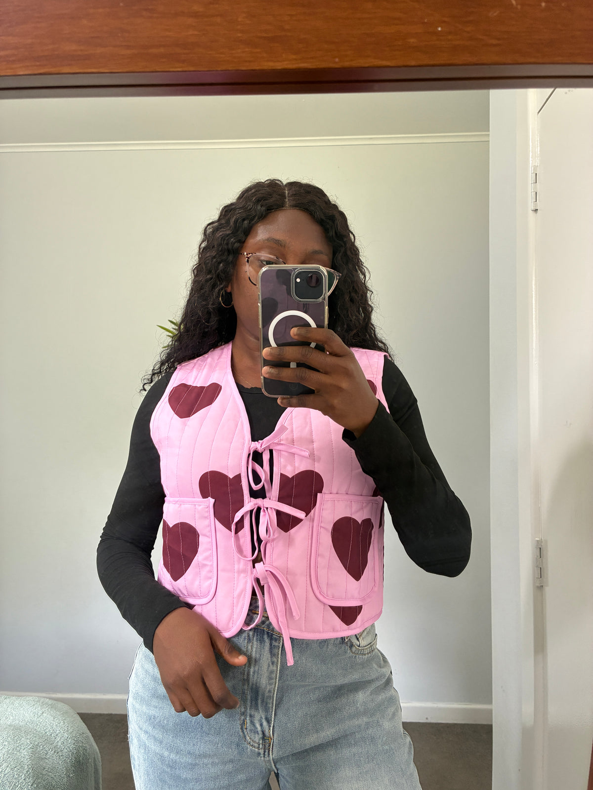 Sweetheart Quilted Tie-Front Vest – Pink