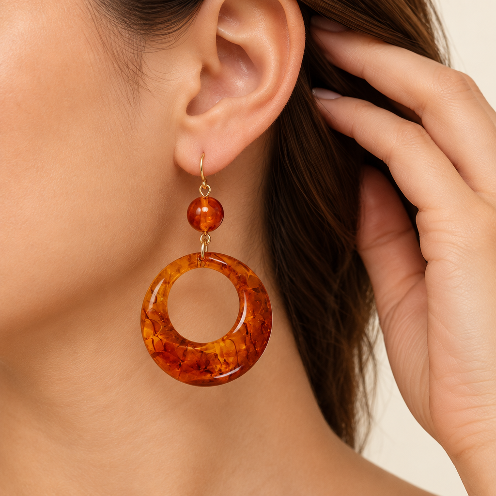 Amber Glow Circle Drop Earrings