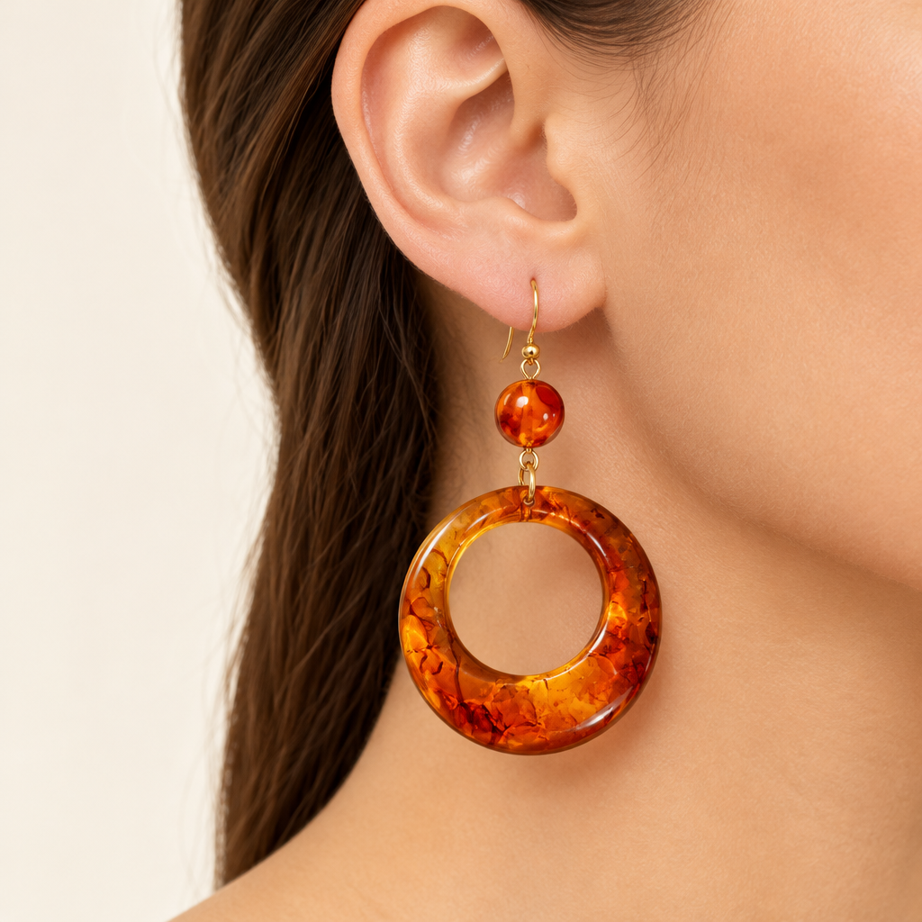 Amber Glow Circle Drop Earrings