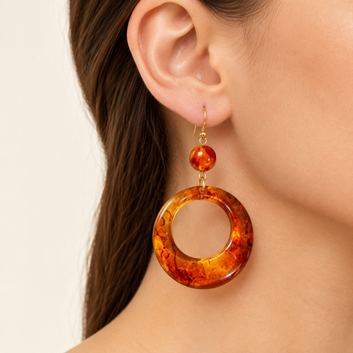 Amber Glow Circle Drop Earrings