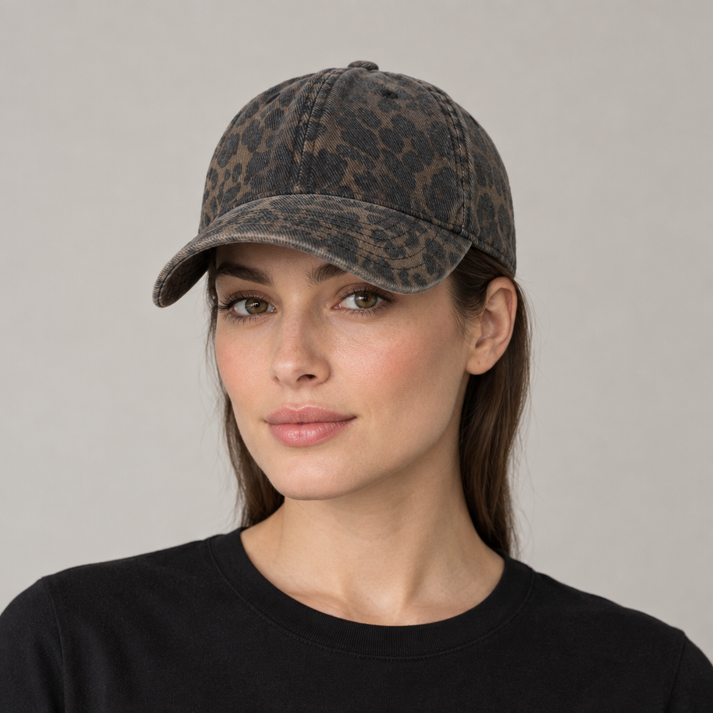 Washed Leopard Print Baseball hat