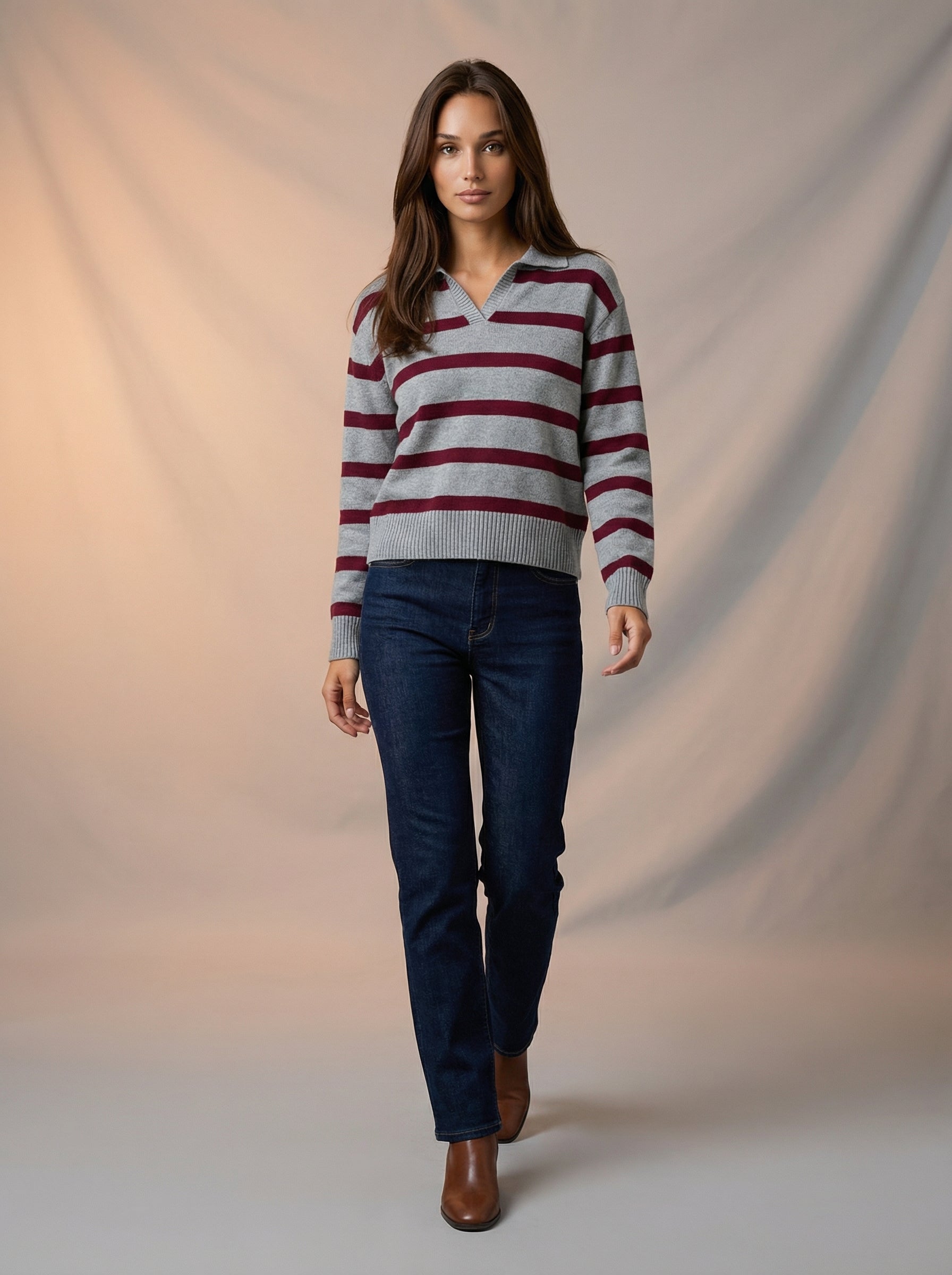 Striped collar cardigan