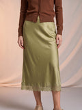 Lace detail satin drape skirt