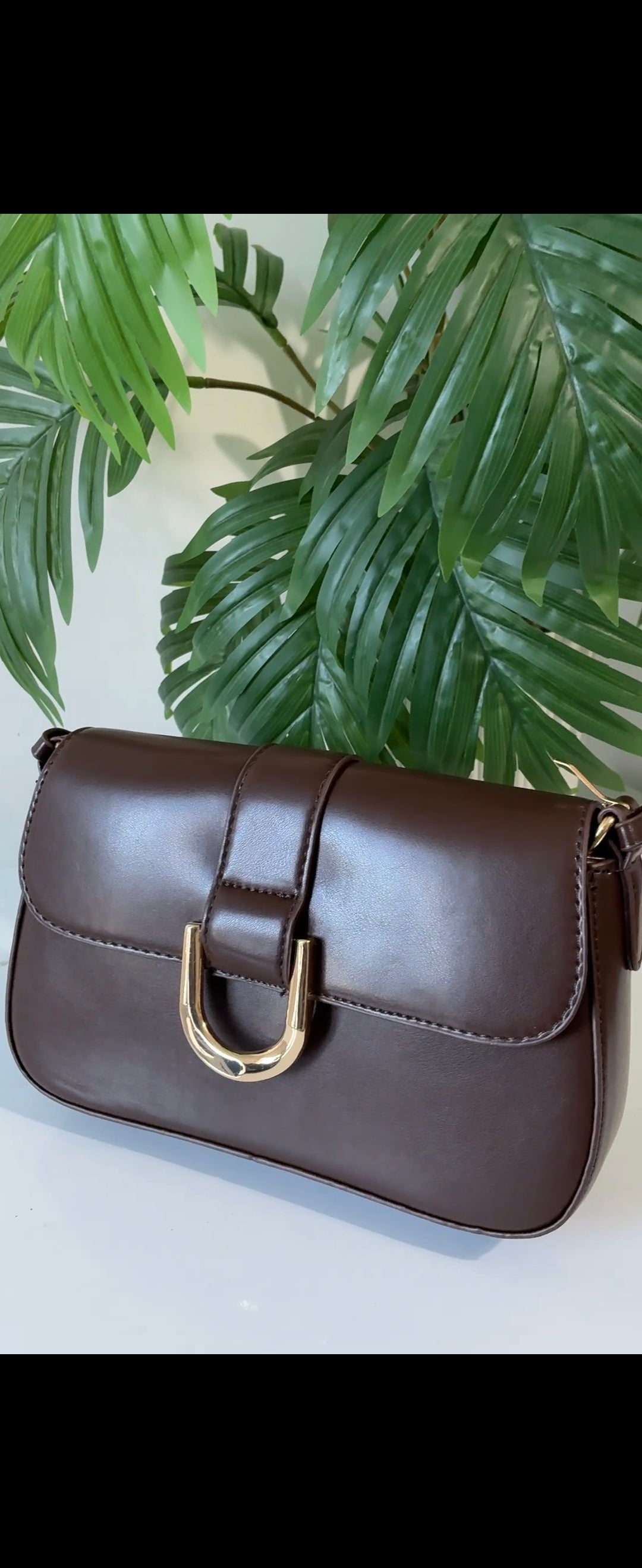 Brown buckle detail strap shoulder bag