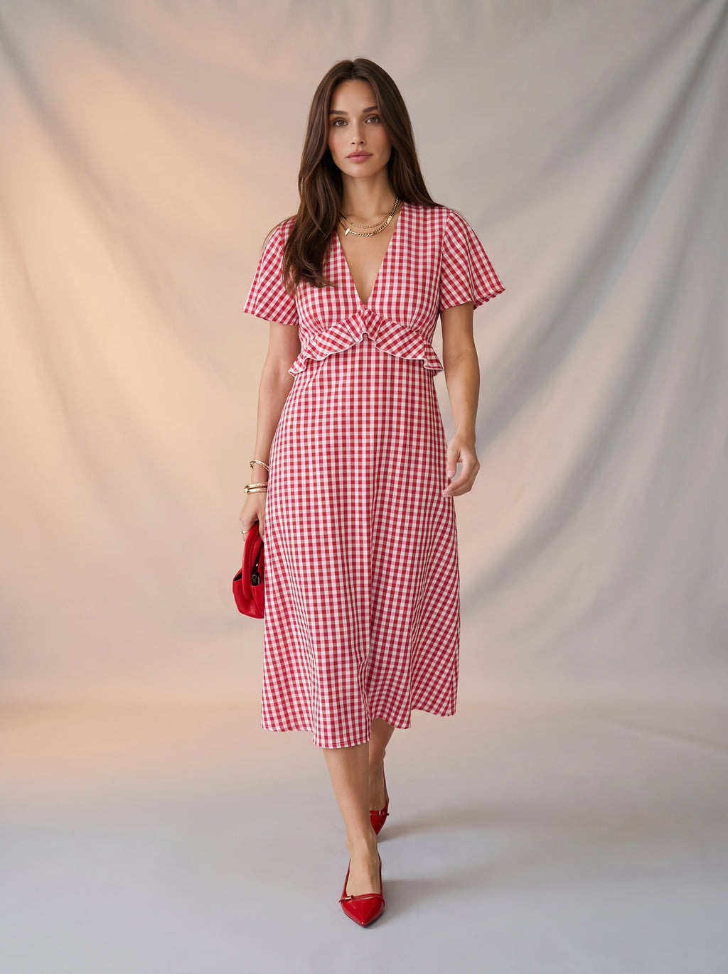 Gingham print frilly dress