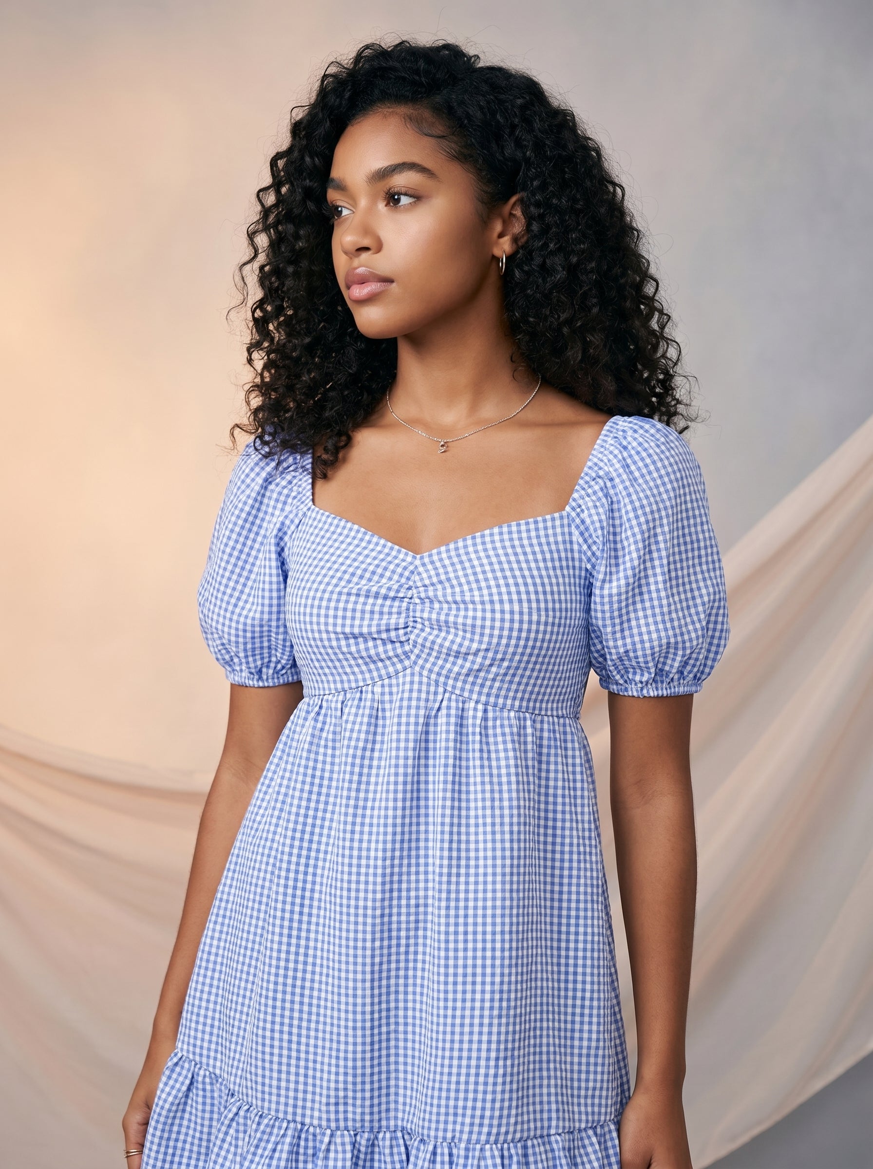 Blue gingham print dress