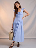 Blue Stripe Ruched Midi Dress