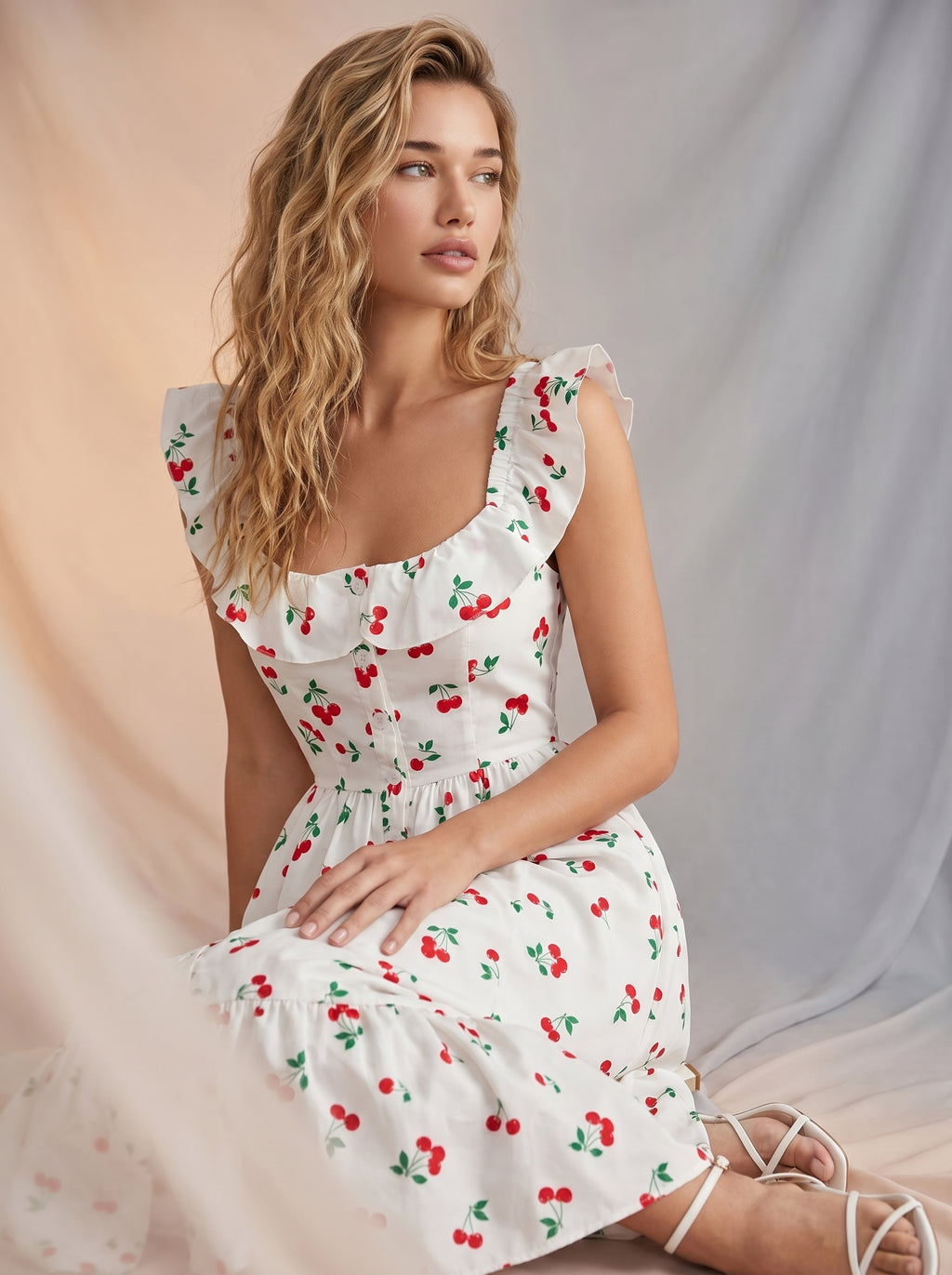 Cherry print button down maxi dress