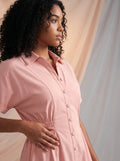Button down dress with ruched waist detail