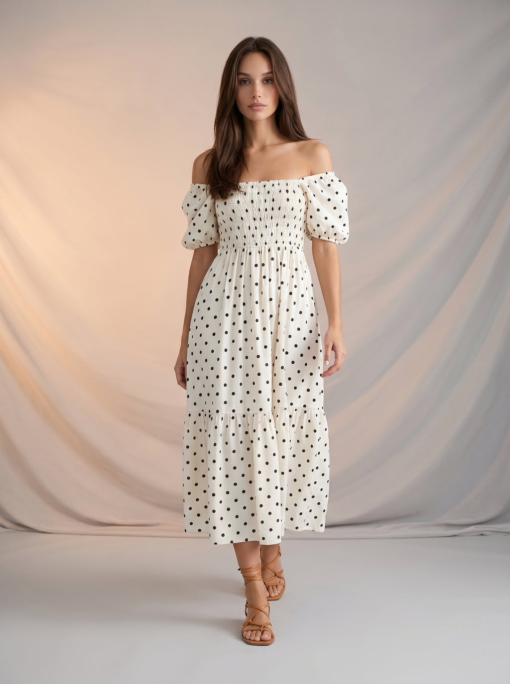 Polka dot puff sleeves maxi dress