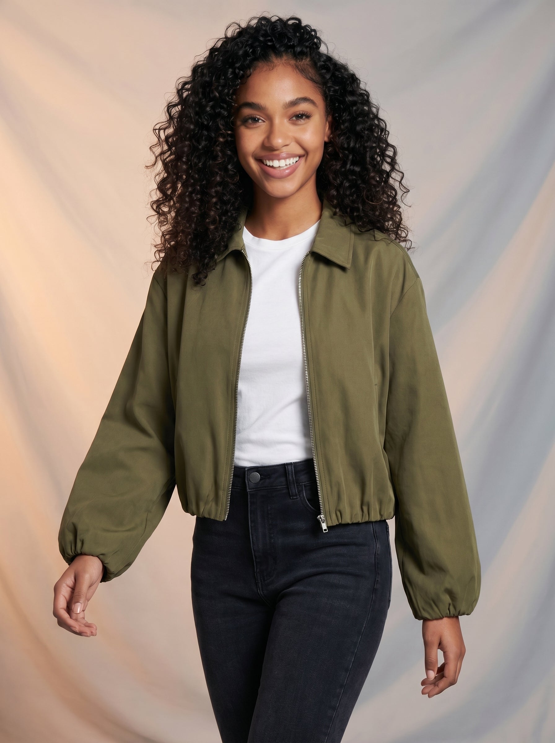 Bomber style jacket with zipper