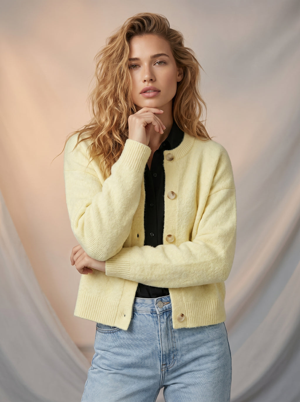 Yellow full length button down cardigan