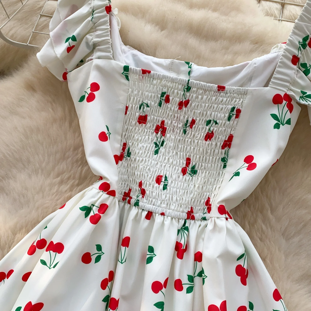 Cherry print button down maxi dress