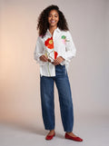 White button down vibrant floral shirt