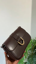Brown buckle detail strap shoulder bag