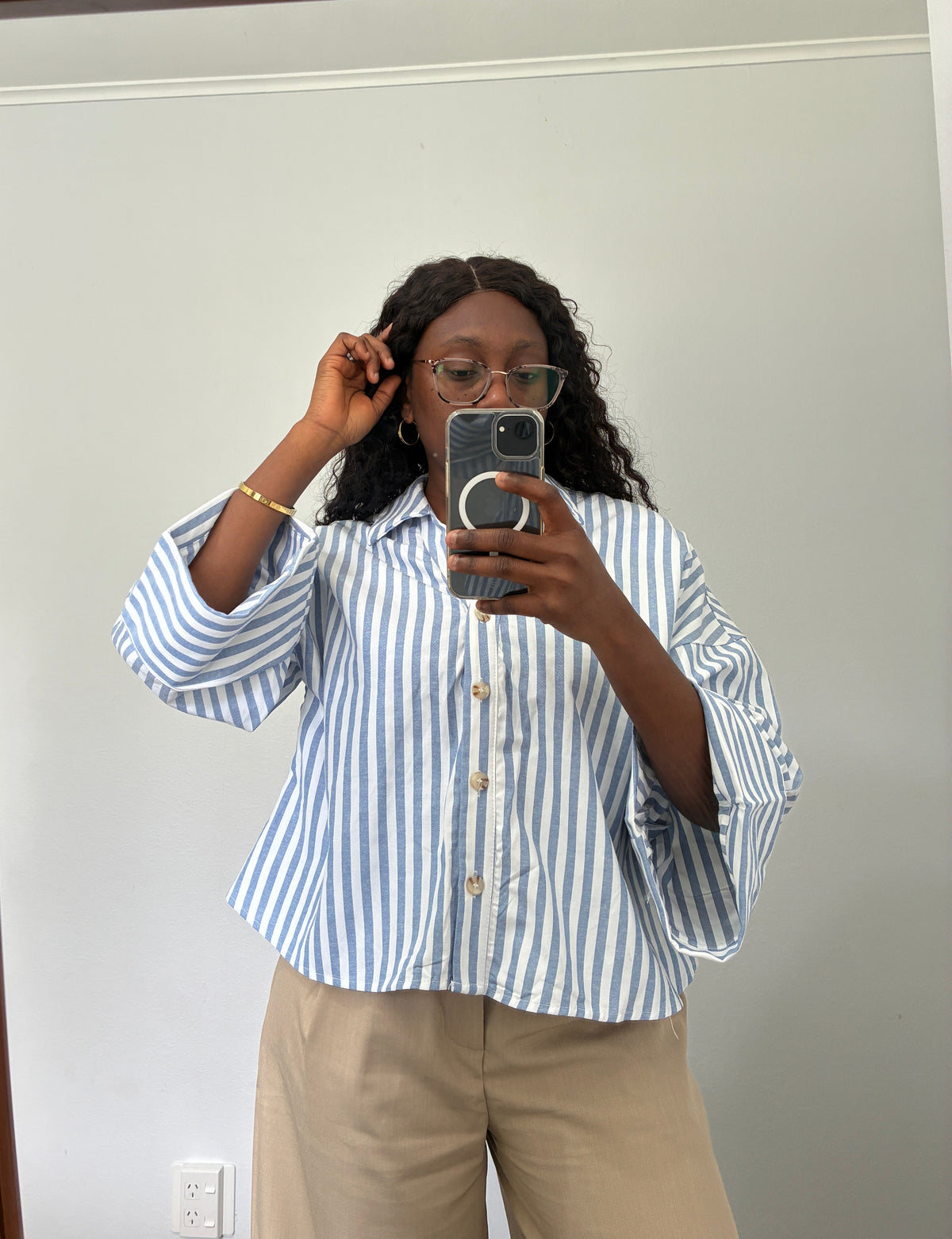 Boxy fit crop striped shirt