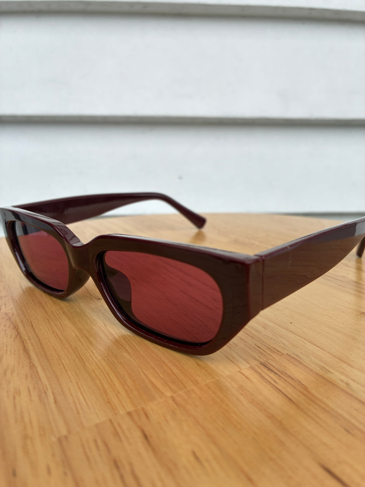 Burgundy colored retro sunnies