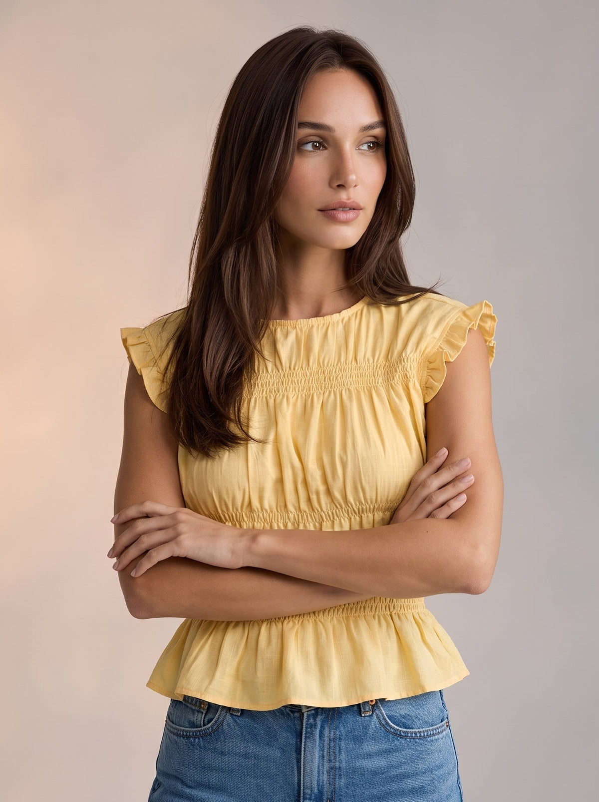 Yellow smock detail blouse
