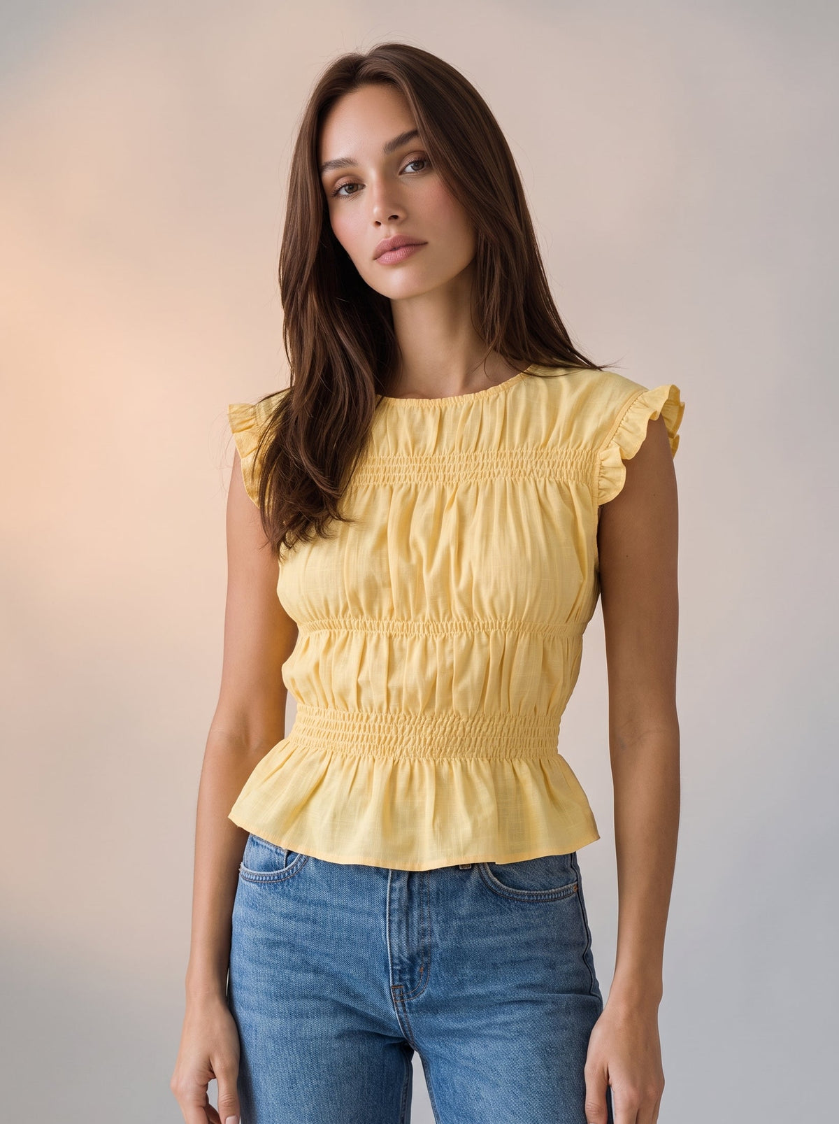 Yellow smock detail blouse