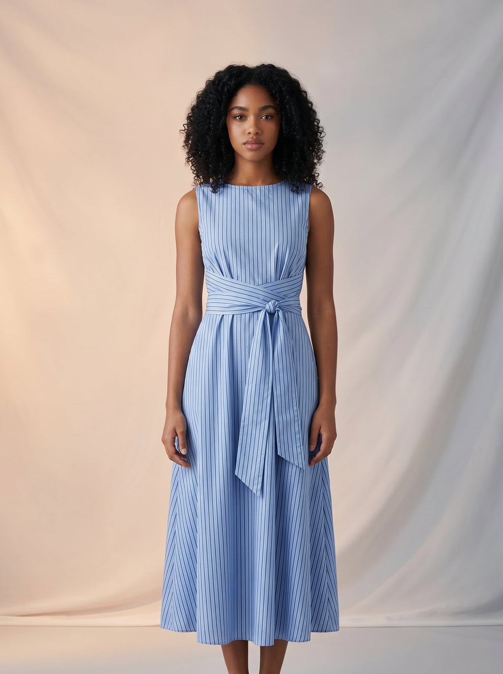 Blue striped tie detail dress