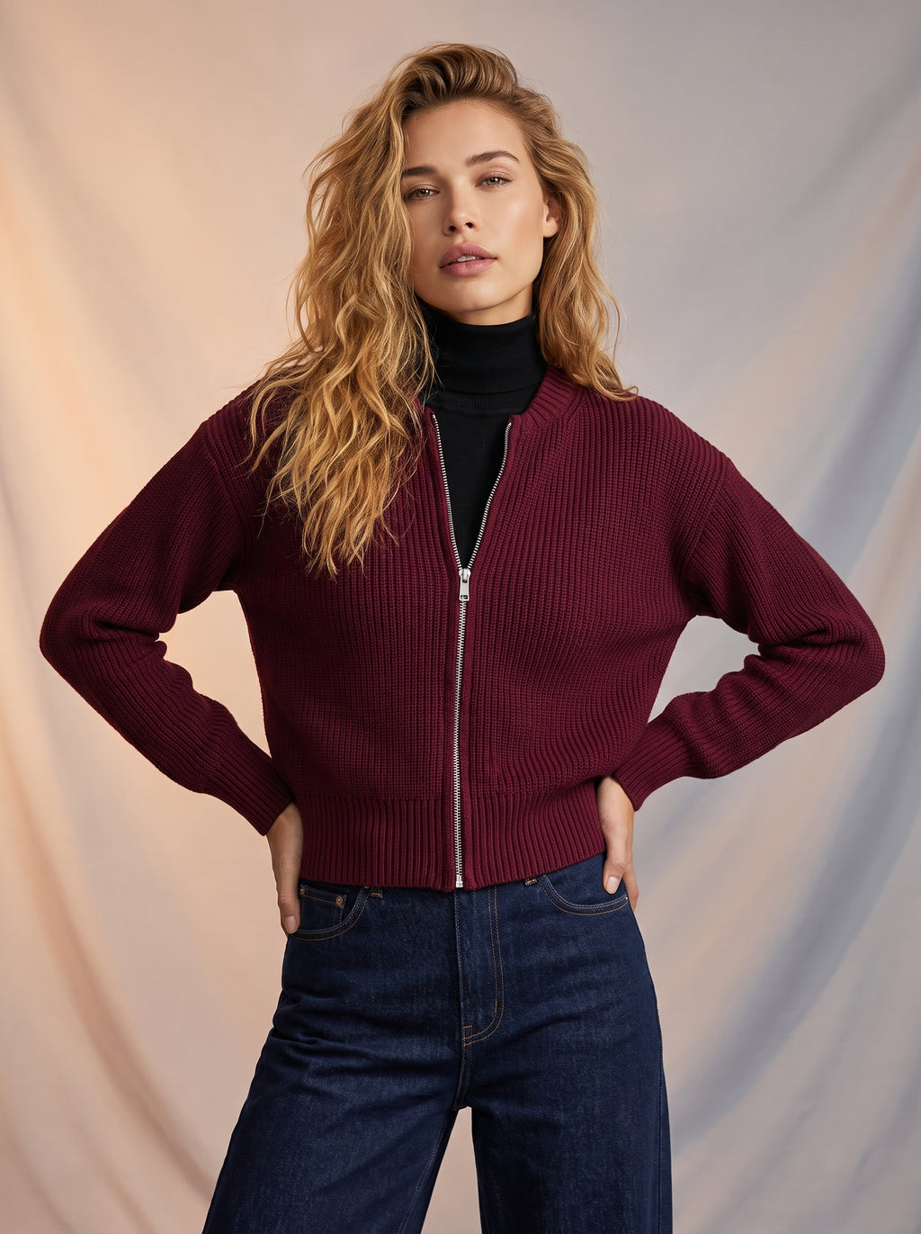 Knitted cardigan with zipper detail