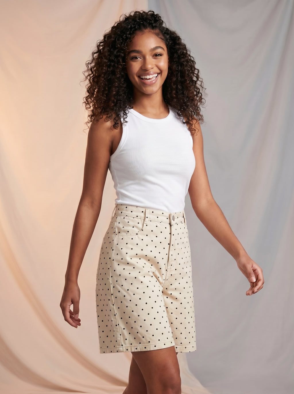 Polkadot Bermuda denim shorts