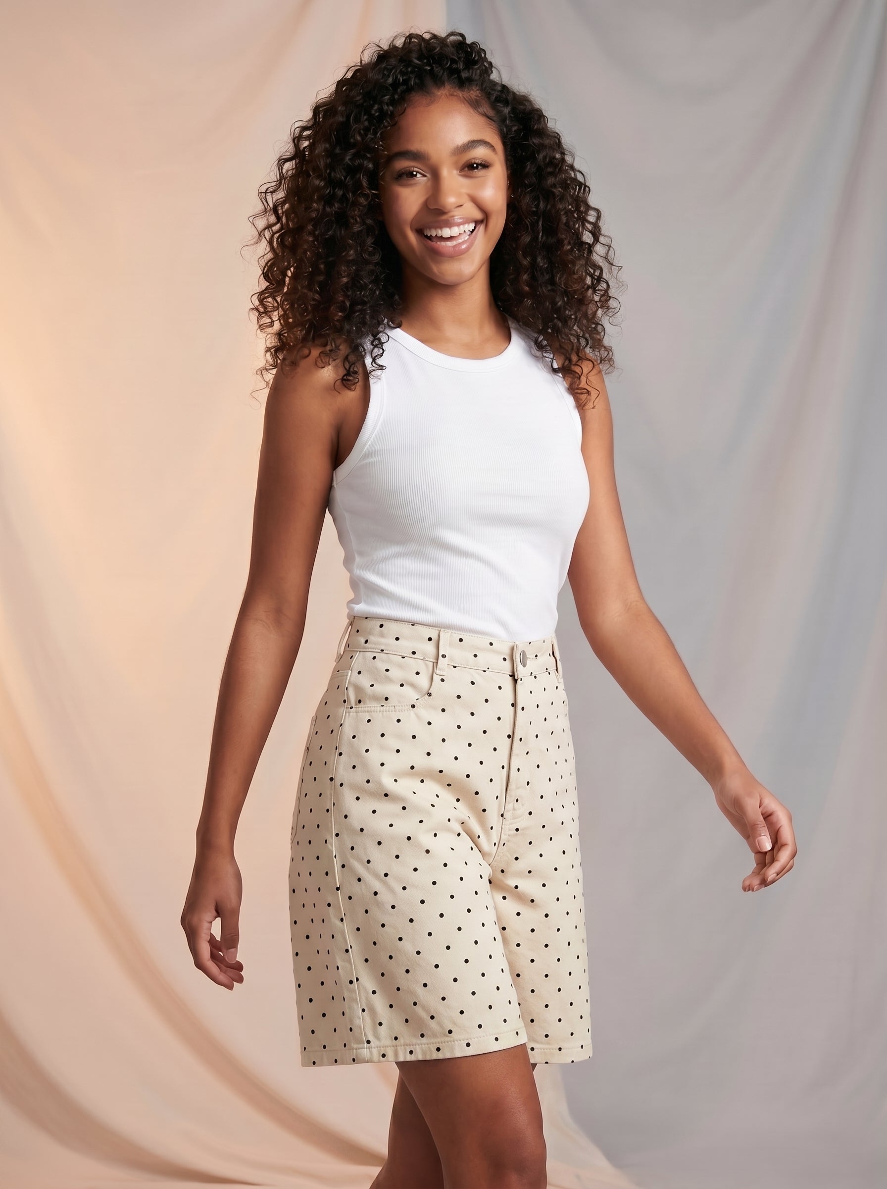 Polkadot Bermuda denim shorts