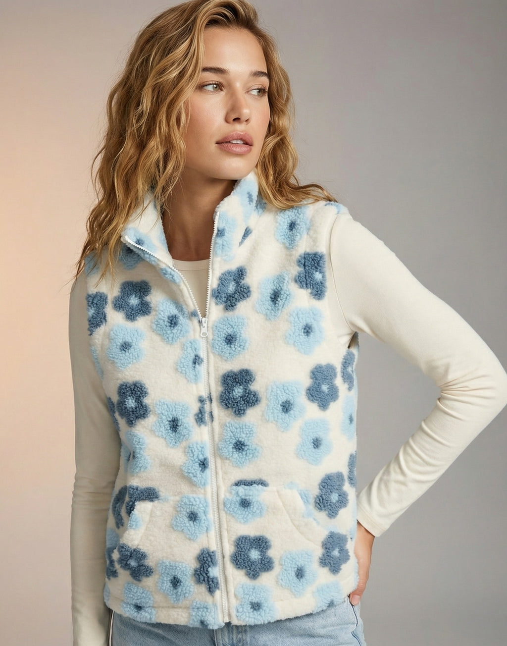 Floral detail fleece jacket