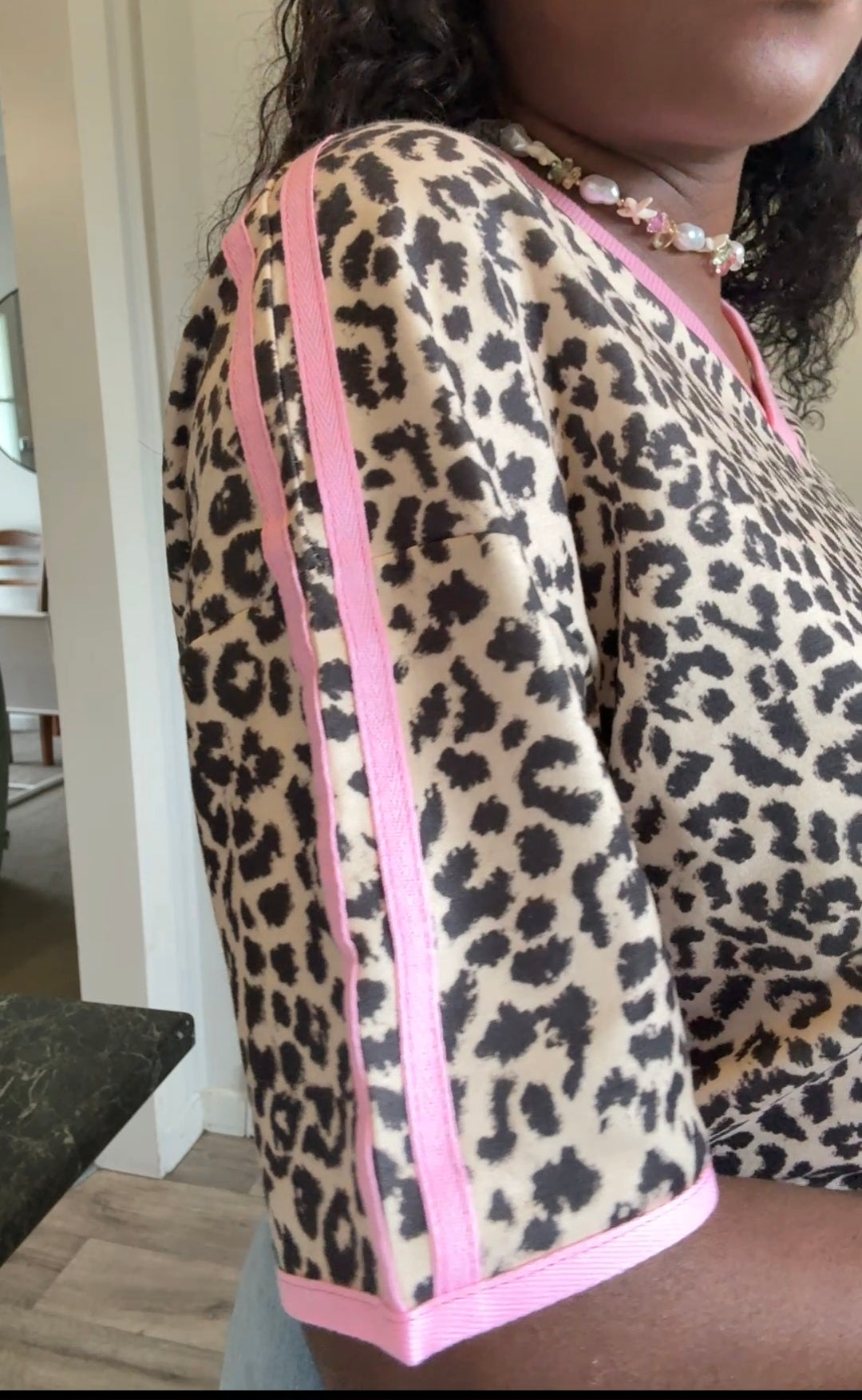 Animal skin print tee with pink trim detail