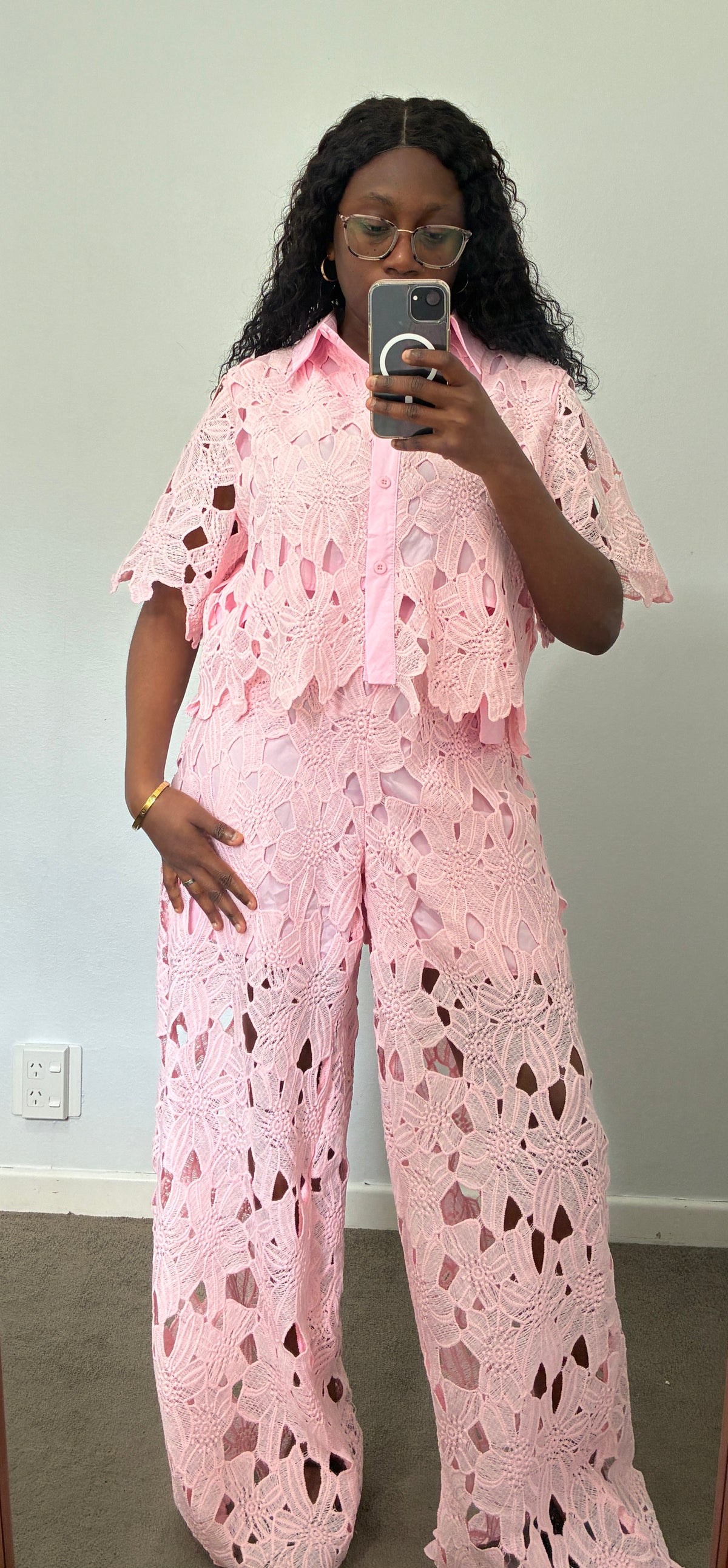 Stylish lace detail two piece set