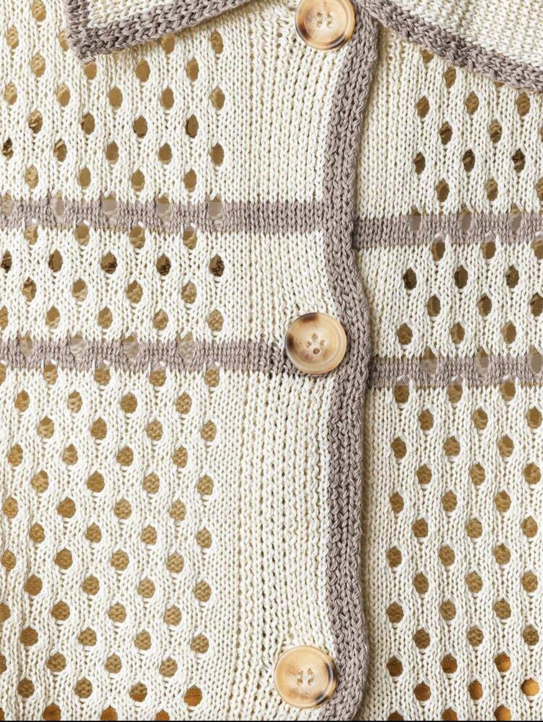 Crochet style button down collar blouse