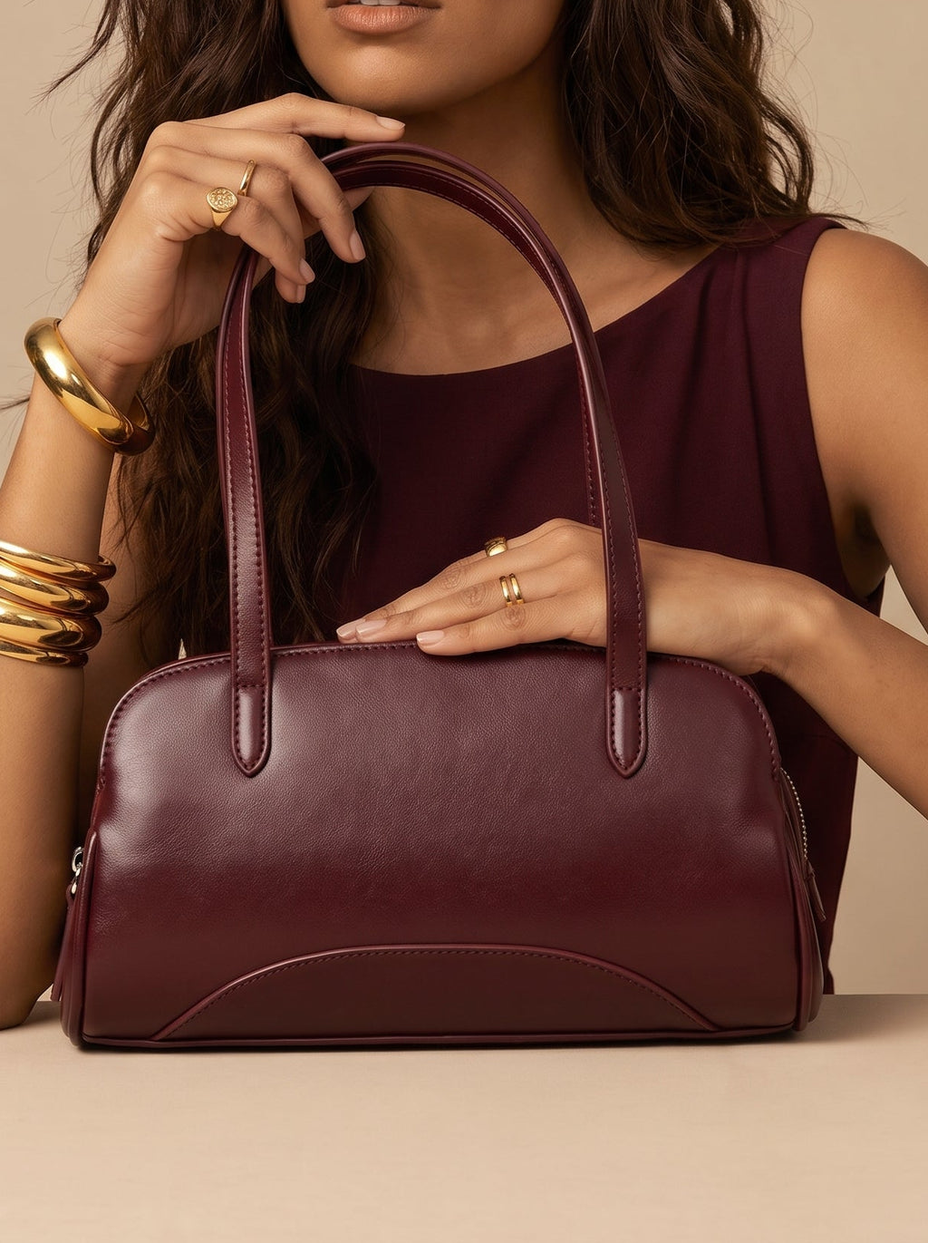 Baguette style burgundy bag