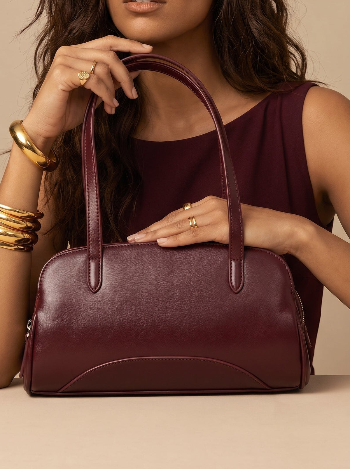 Baguette style burgundy bag
