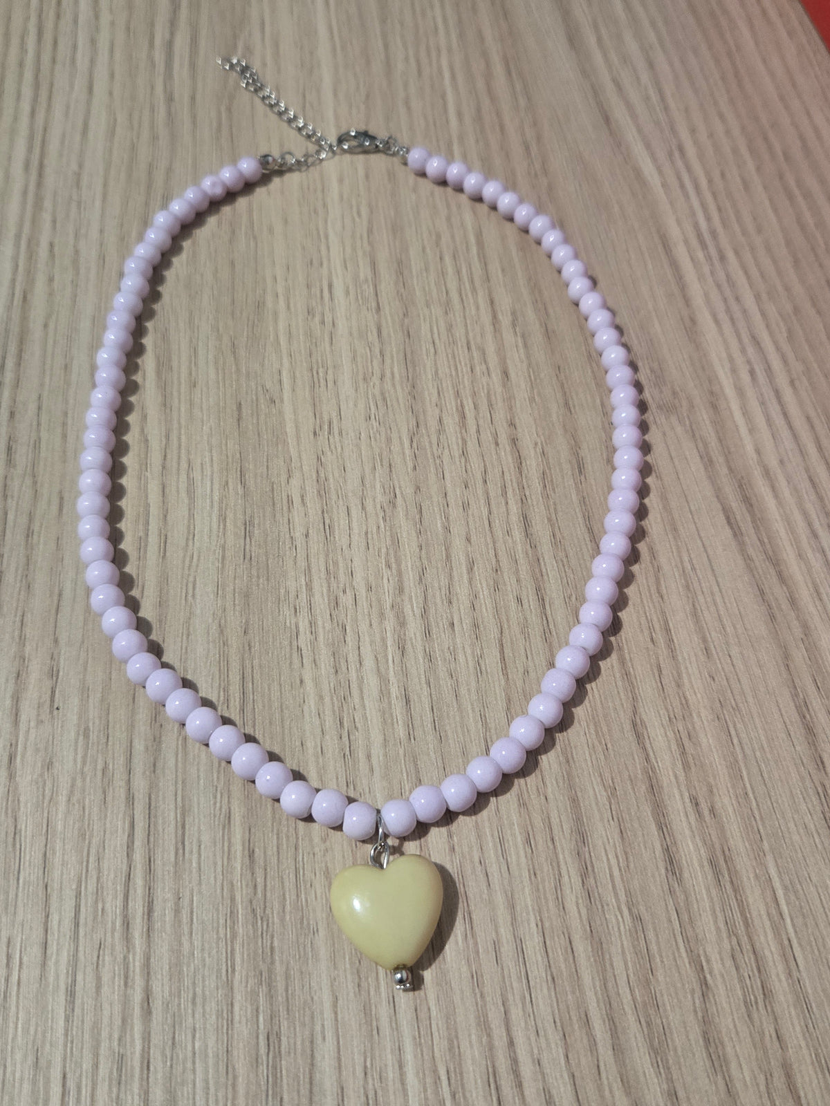 Chunky heart shaped beaded necklace(purple)