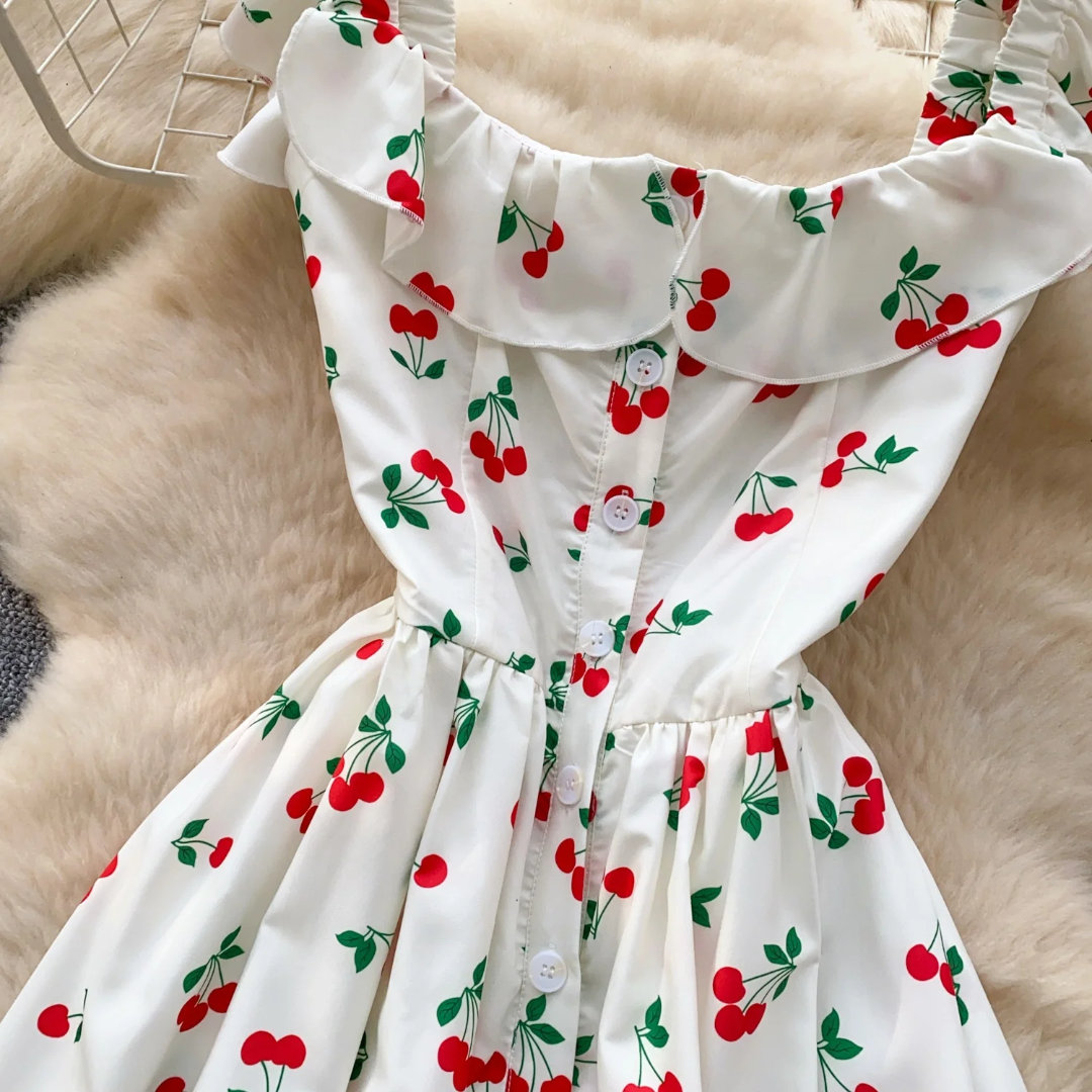 Cherry print button down maxi dress