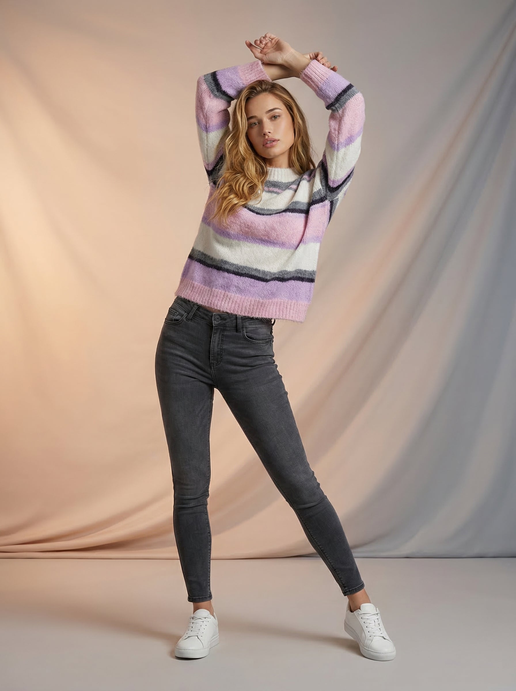 Striped fluffy ladies sweater