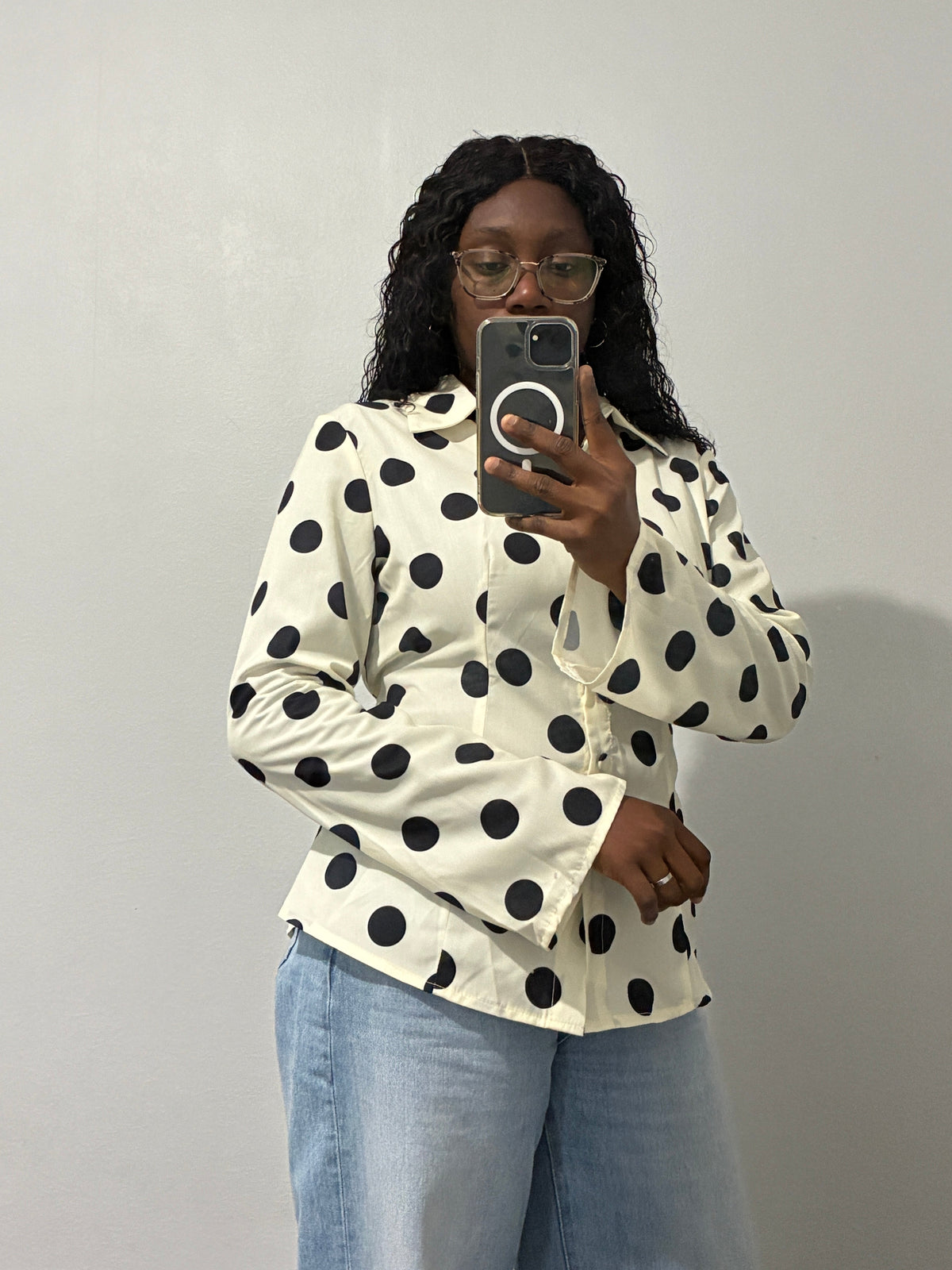 Polka dot shirt with tie detail