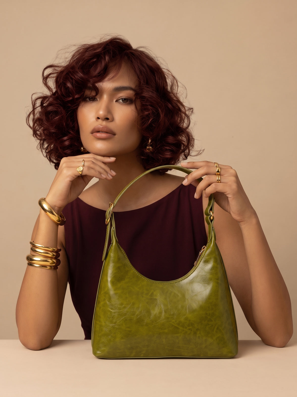 Green structured shoulder bag