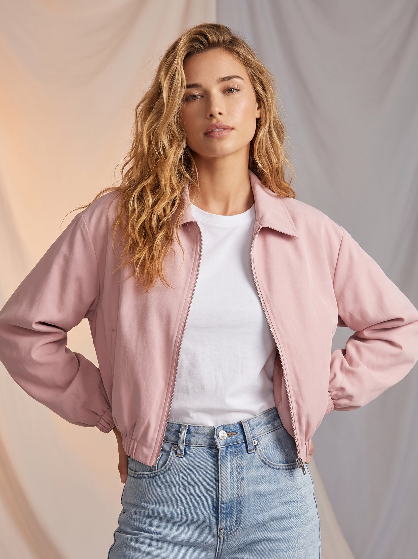 Zipper detail bomber jacket