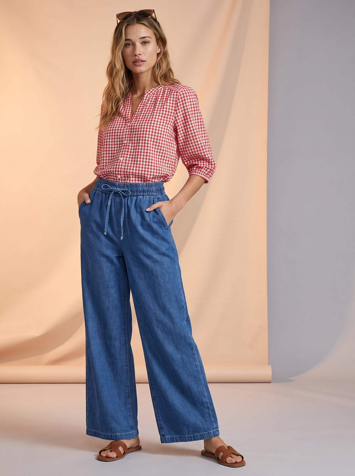 Tie detail denim pants