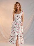 Cherry print button down maxi dress