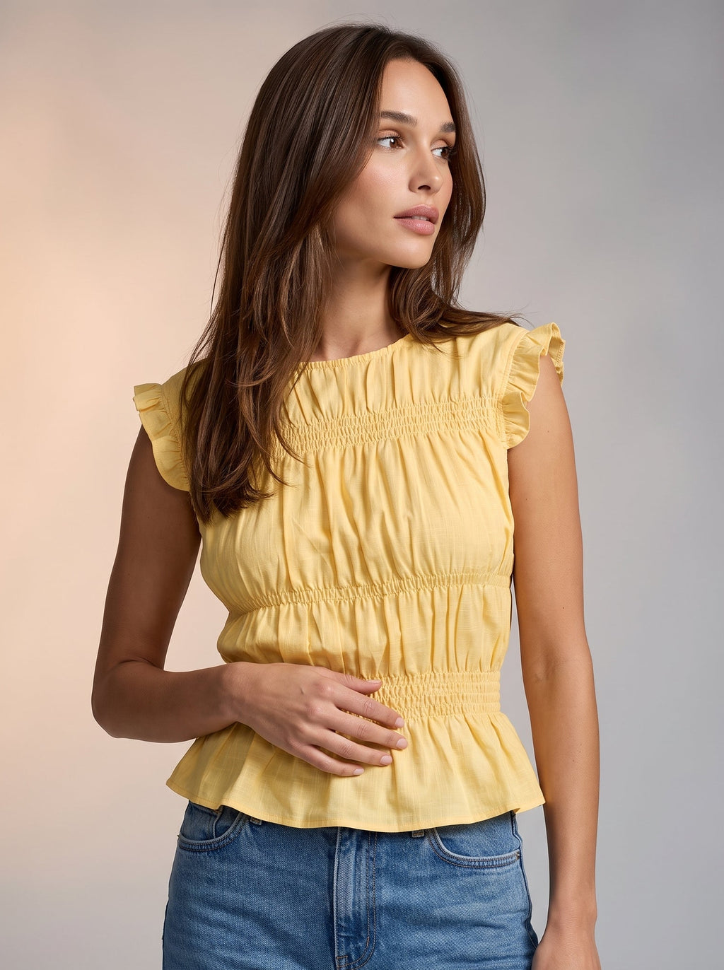 Yellow smock detail blouse