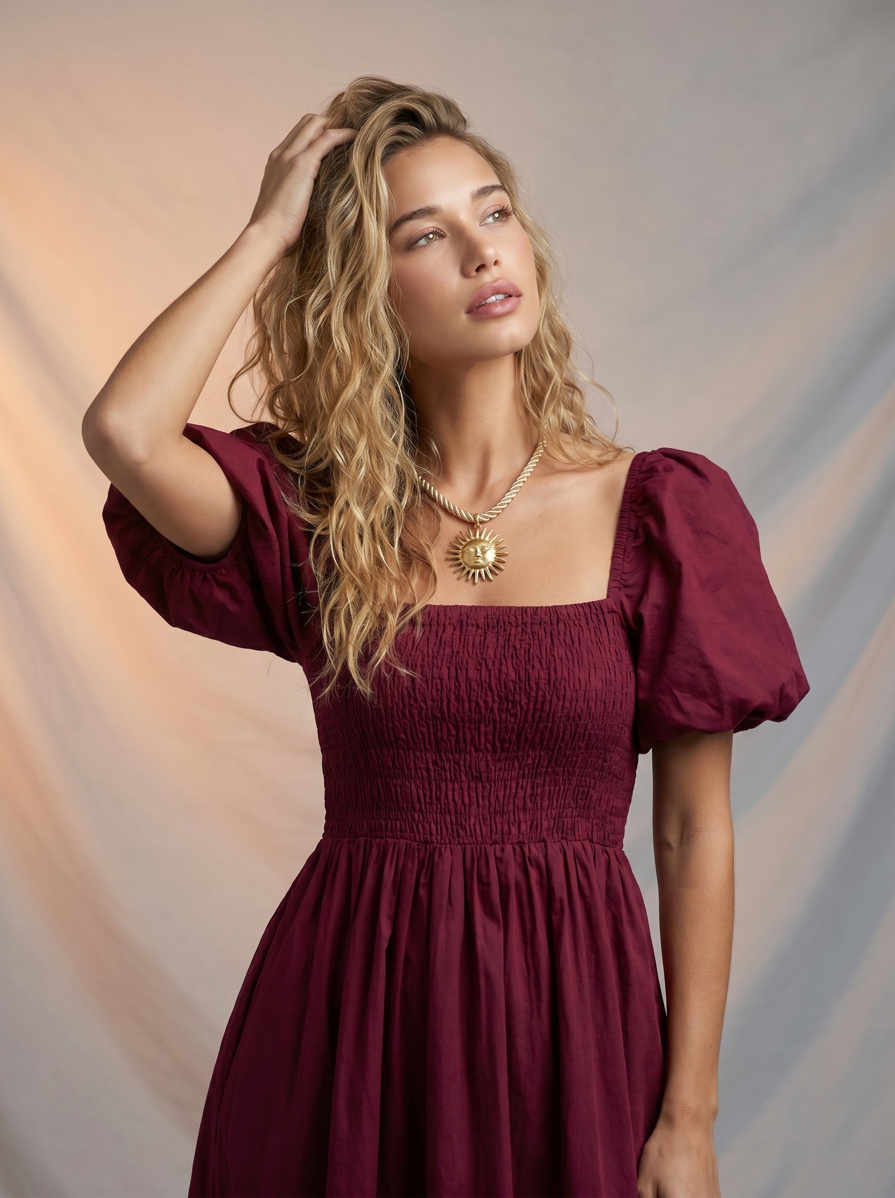 Puff sleeves ruched maxi dress