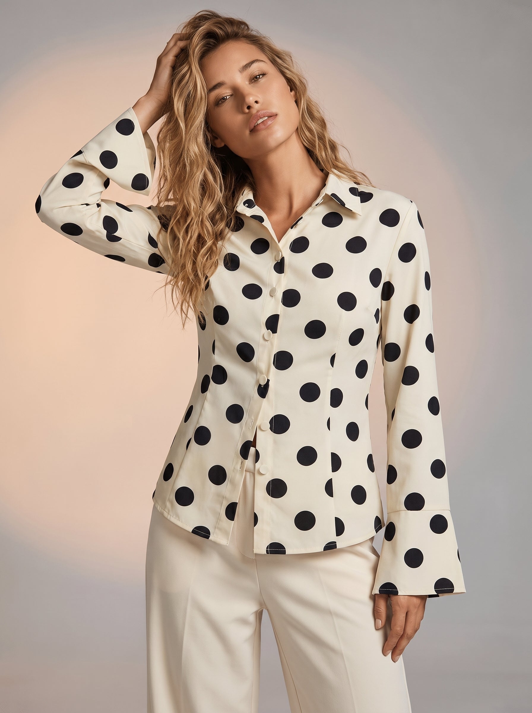 Polka dot shirt with tie detail