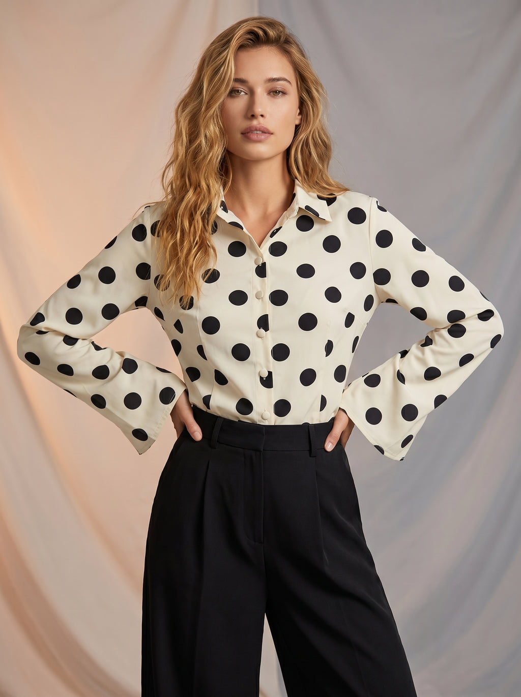 Polka dot shirt with tie detail