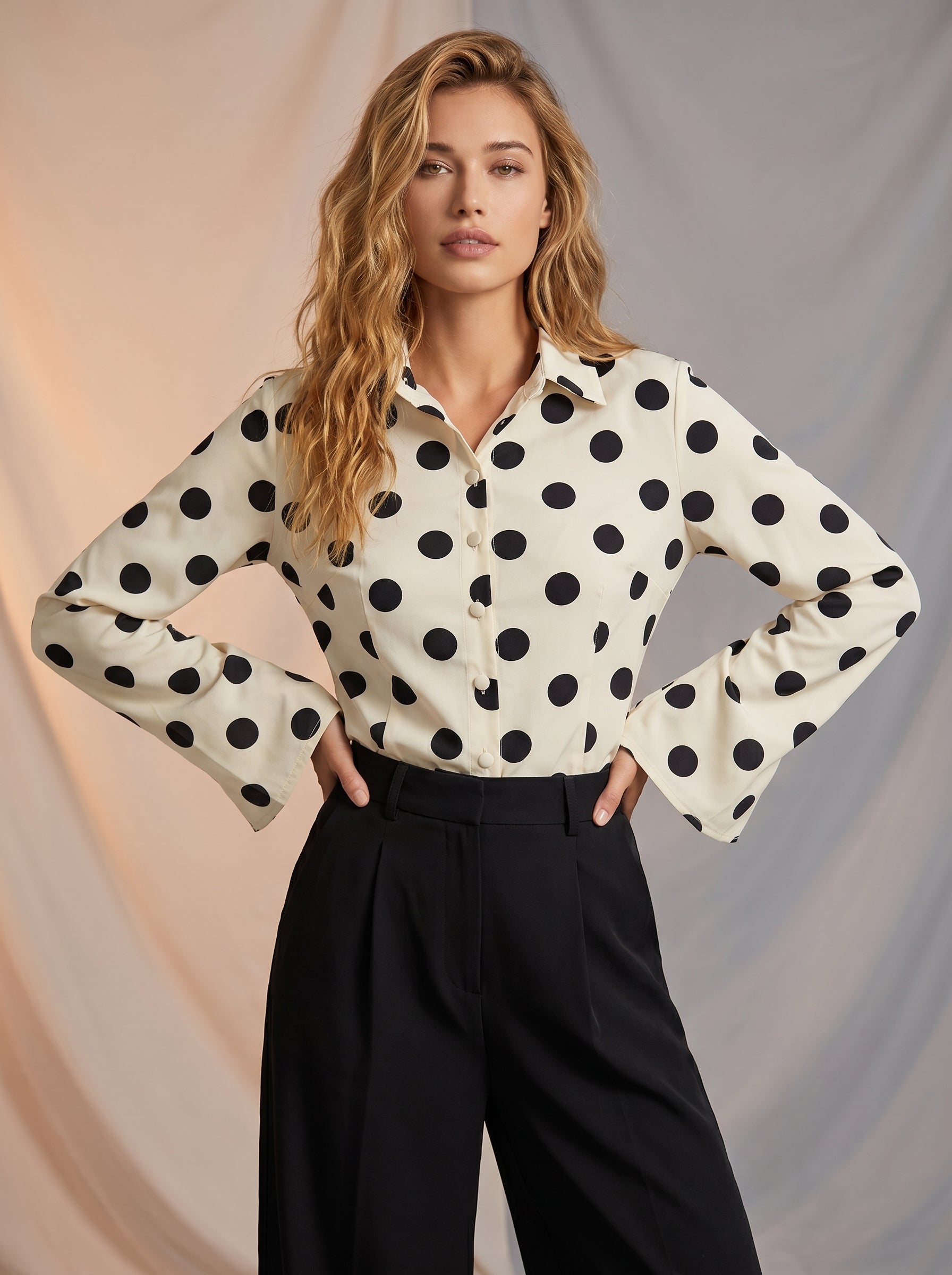 Polka dot shirt with tie detail
