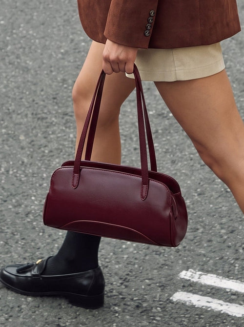 Baguette style burgundy bag