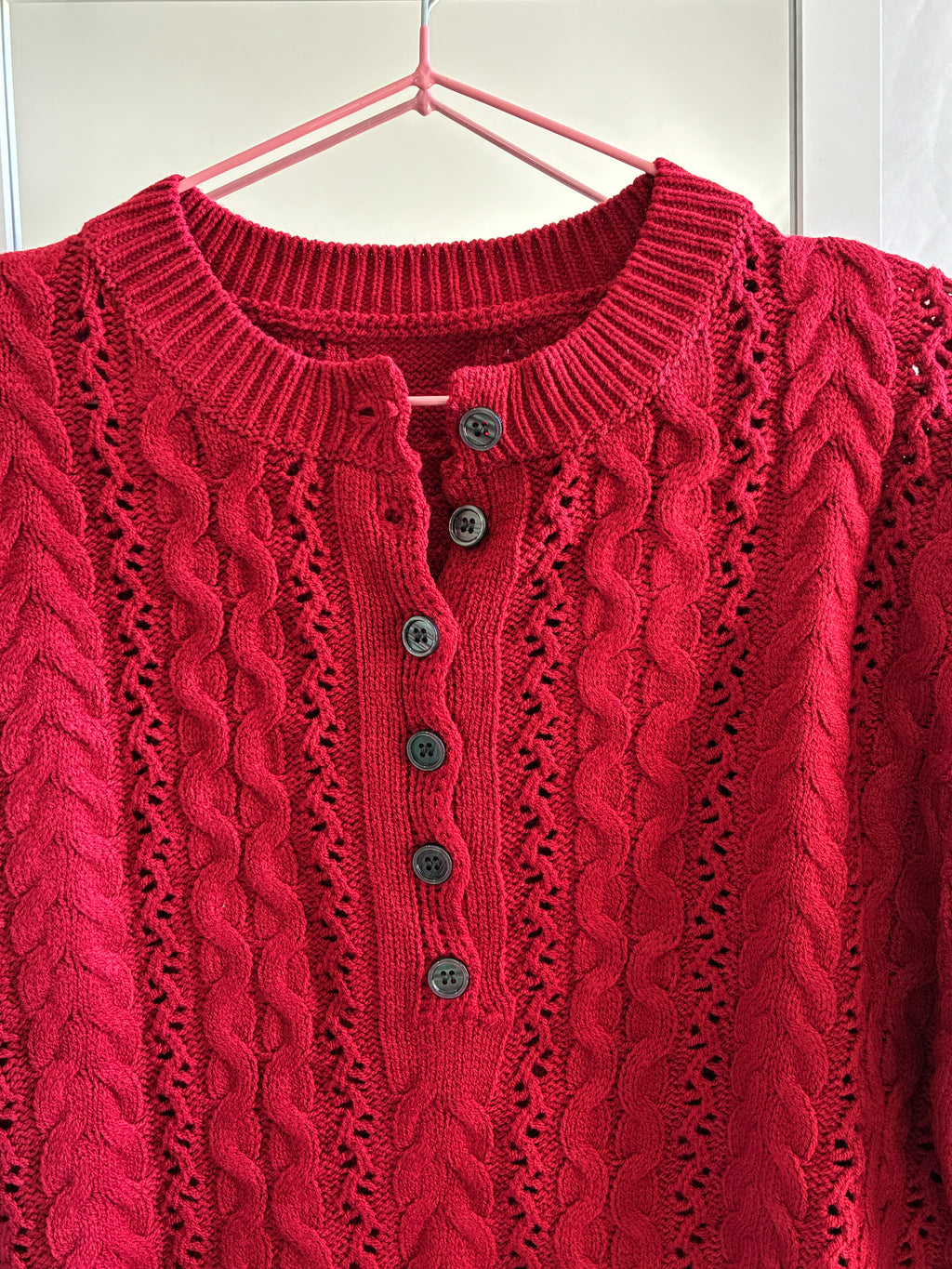 Red knitted Henley style Jumper