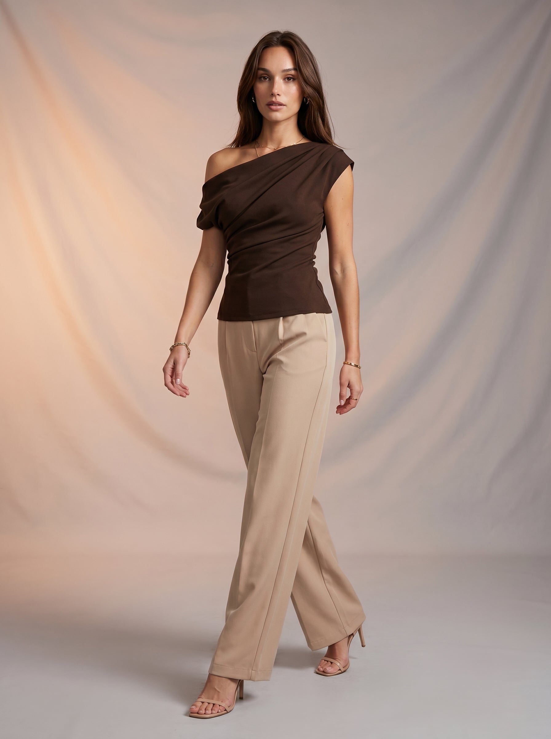 Brown off shoulder blouse